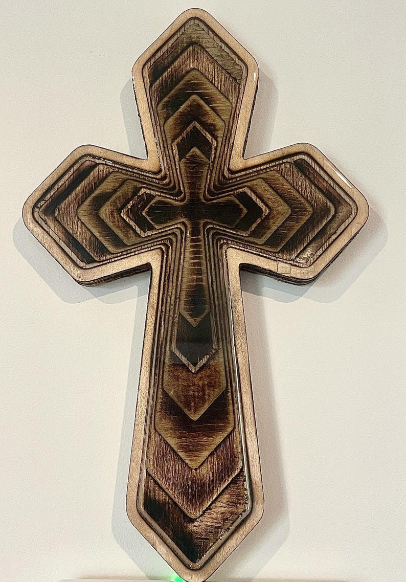 Clear wood and epoxy cross, number 0014