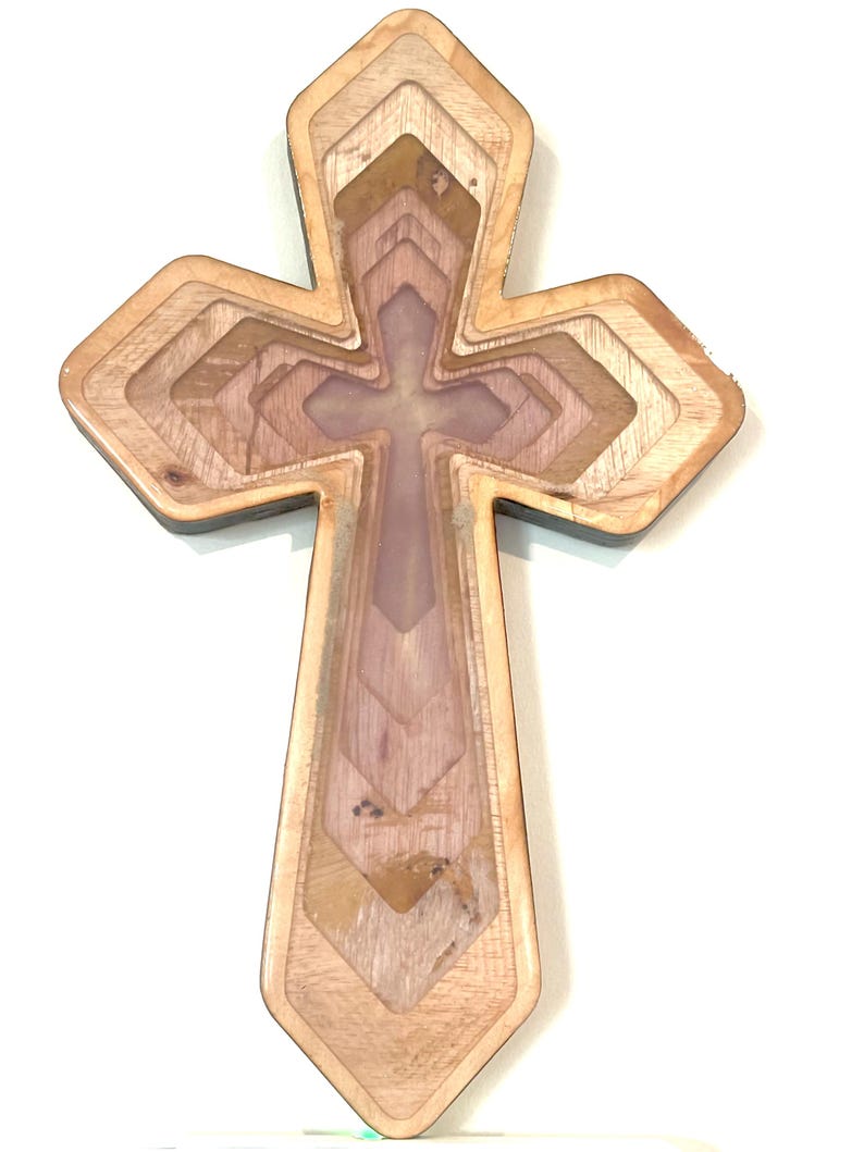Lavender wood and epoxy cross, number 0017