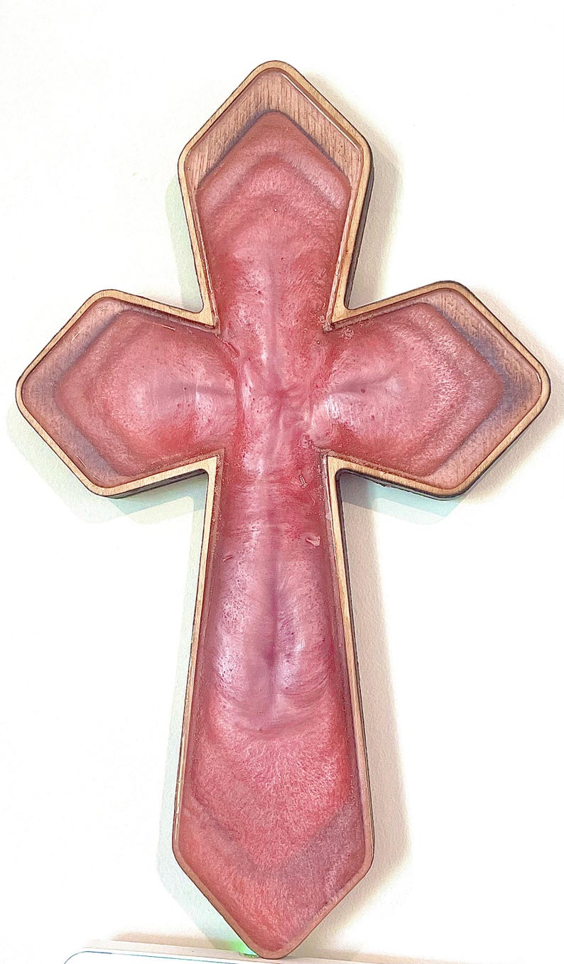 Pink Pearl wood and epoxy cross, number 0022