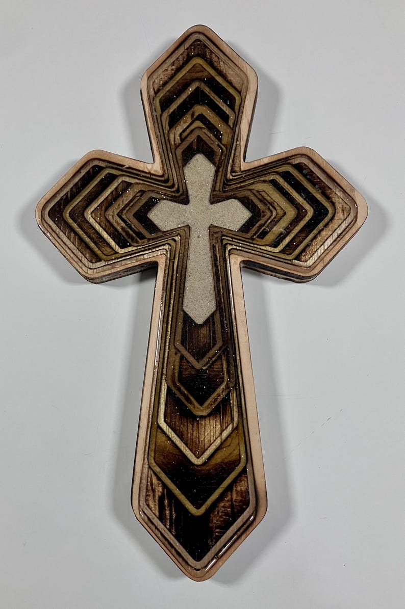 Pink wood and epoxy cross, number 0026