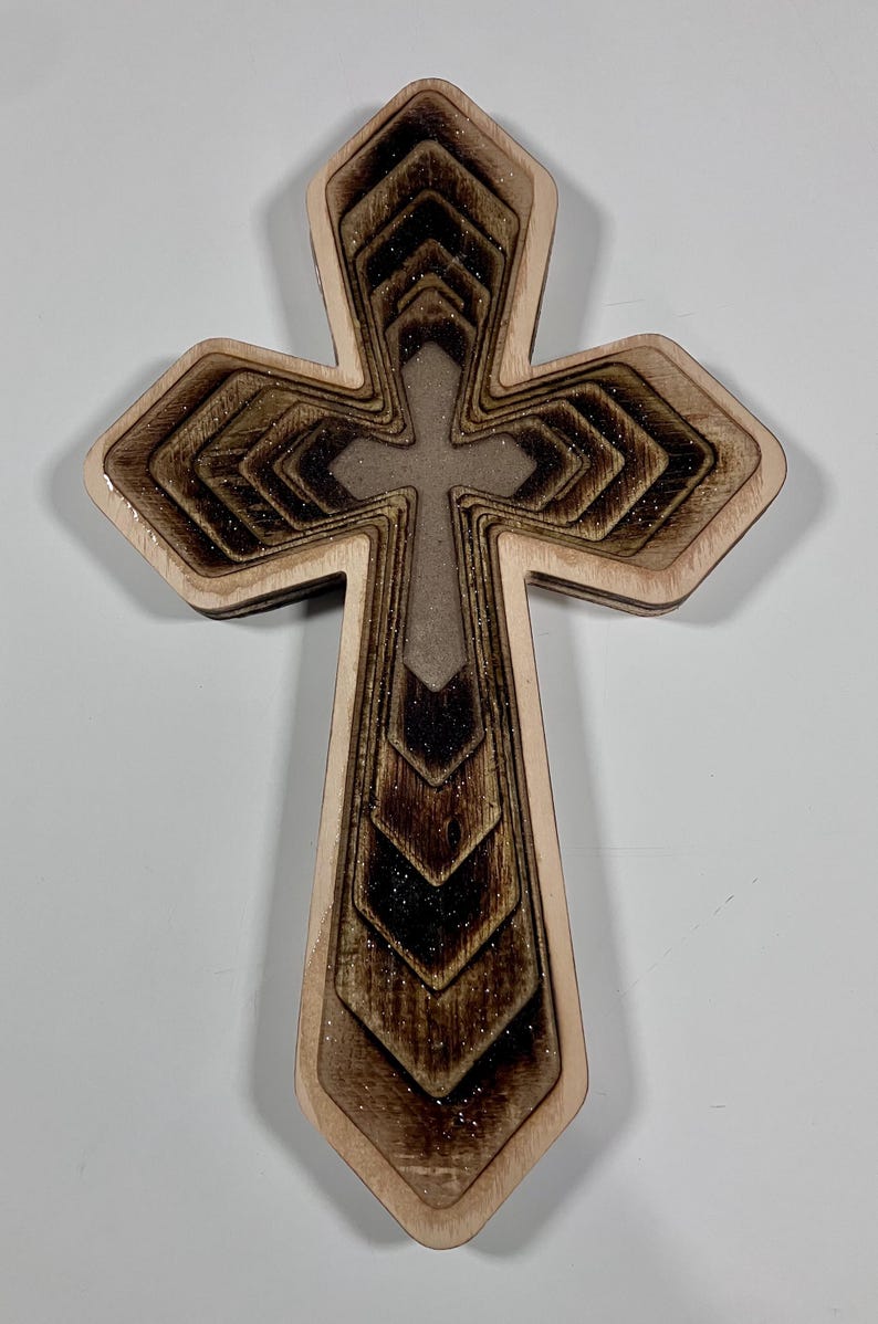 Lavender wood and epoxy cross, number 0027