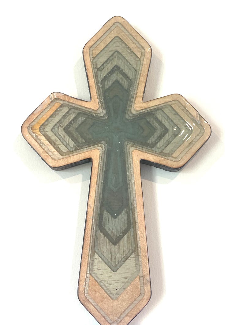 Green wood and epoxy cross, number 0013