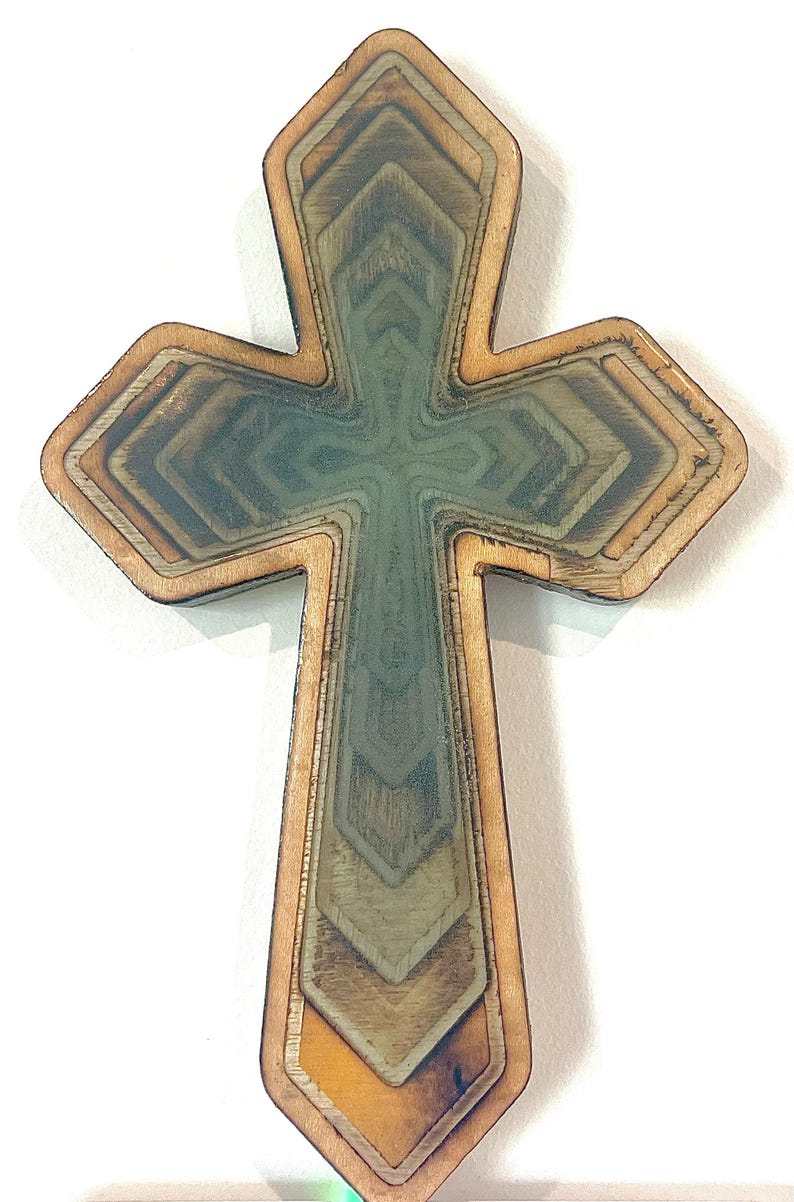 Green wood and epoxy cross, number 0018