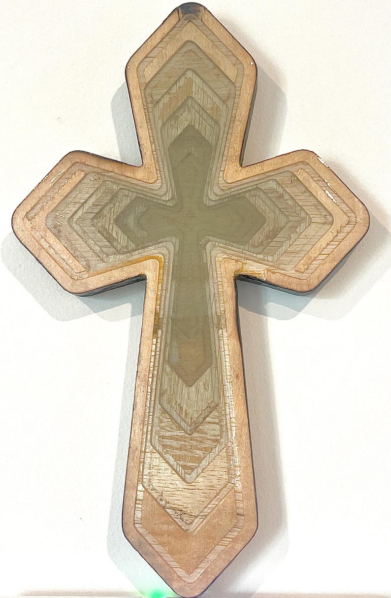 Light Green wood and epoxy cross, number 0019