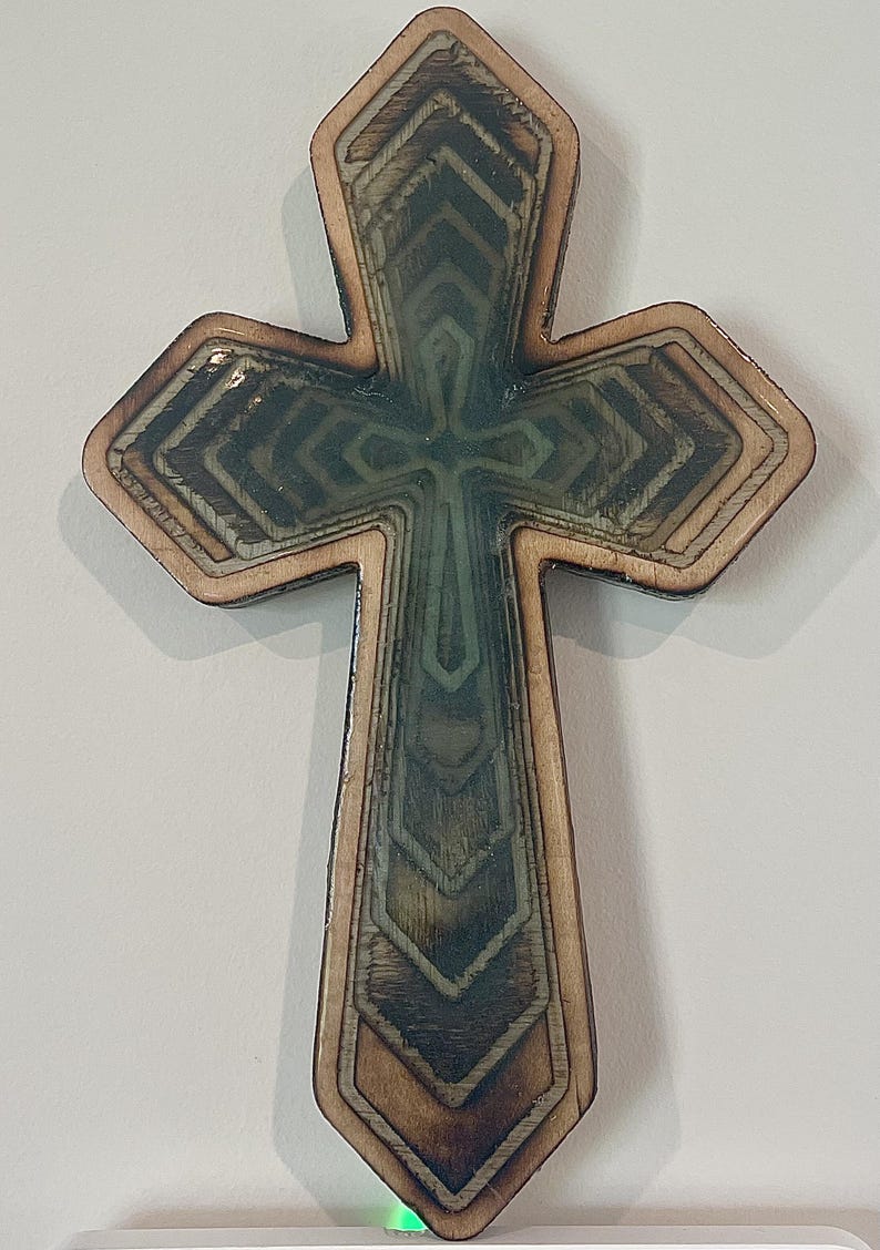 Green wood and epoxy cross, number 0020