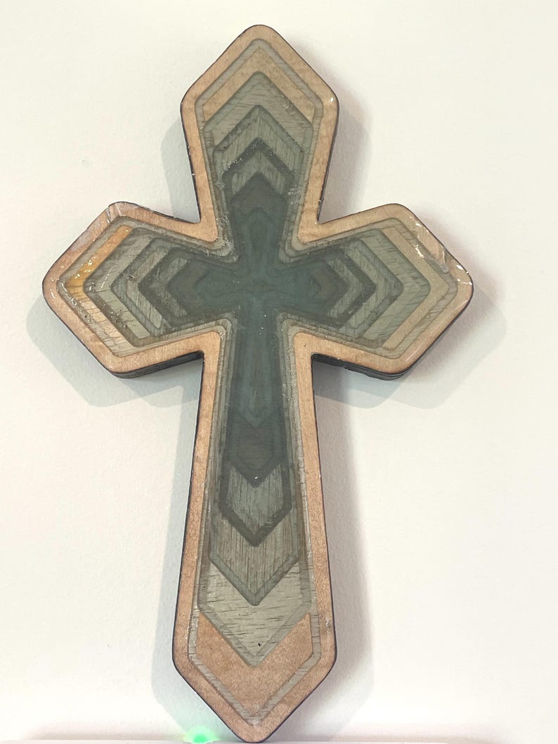 Green wood and epoxy cross, number 0021